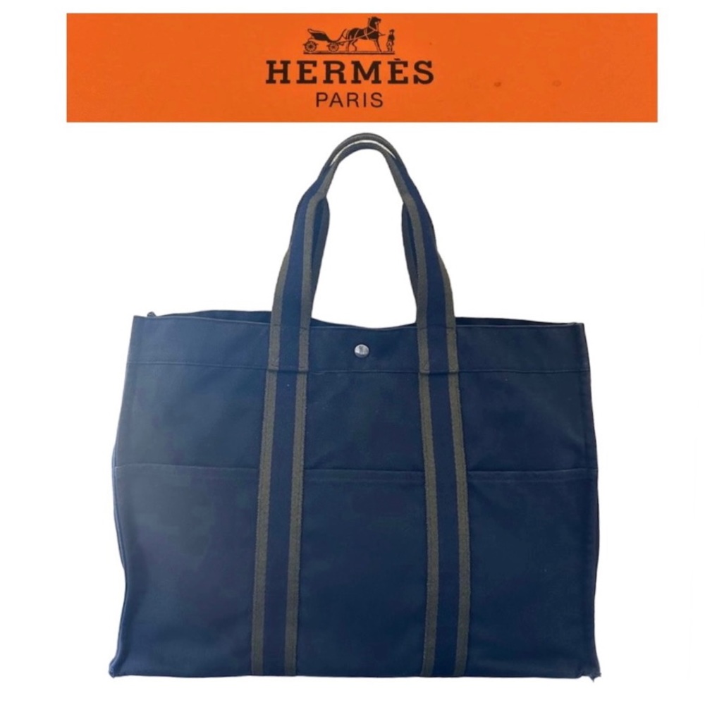 💯 Hermes Large Blue Canvas Tote